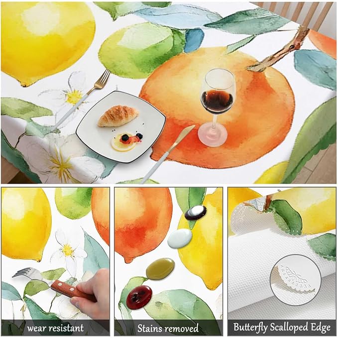 Swono Lemon 52"X70" Oblong Table Cloth Summer Fruit Orange Lemon Wrinkle Free Table Cover Farmhouse Tablecloth for Home Restaurant Picnic Indoor Outdoor Dining