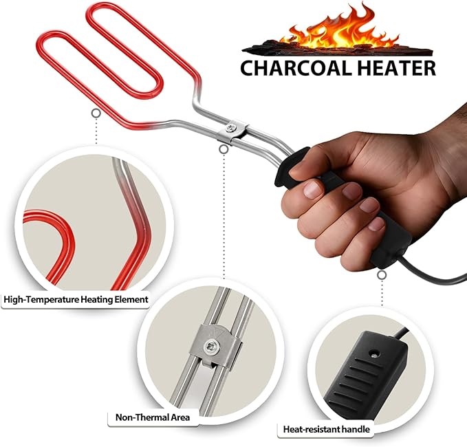 650W Electric Charcoal Starter - Fire Lighter for BBQ Grill Fireplace Smoker Campfires Coal Quick Ignite Briquettes, Durable Stainless Steel 304 Heat Element Coils with 25 Inch Power Cord