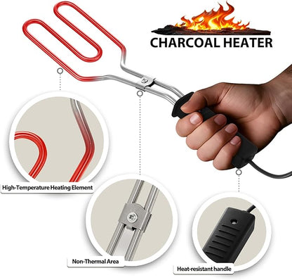 650W Electric Charcoal Starter - Fire Lighter for BBQ Grill Fireplace Smoker Campfires Coal Quick Ignite Briquettes, Durable Stainless Steel 304 Heat Element Coils with 25 Inch Power Cord