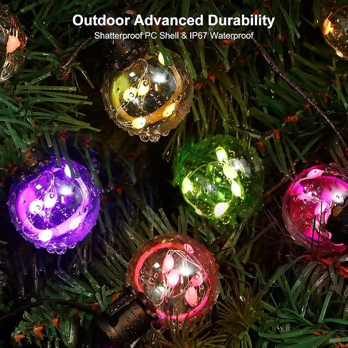 Outdoor String Lights USB Plug-in,30ft 20 Color Changing LED Bulbs | 220+ Scene Modes, Dimmable, Remote & App Control, Shatterproof Globe Bulb Waterproof for Patio Backyard Balcony Bistro Decor