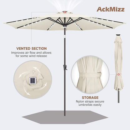 Solar Patio Umbrella with Centre Light, 9 ft Ivory | 40 LED Lights, UV Protection, Solar Outdoor Umbrella for Porch, Deck, Pool, Table, Garden, Provides Evening Lighting