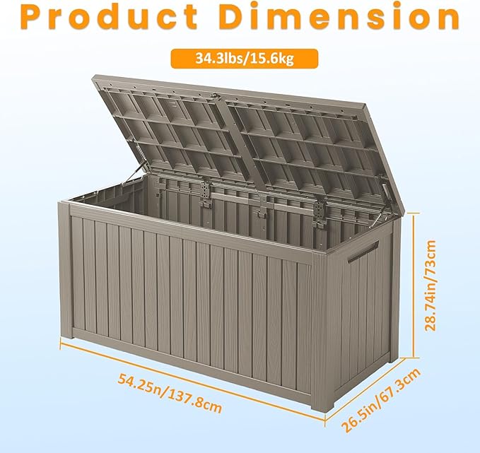 200 Gallon Outdoor Deck Box, Lockable Waterproof Outdoor Storage Boxes For Garden Tools,Indoor Cushions,Accessories Outside Storage Resin Weatherproof Container, Gray