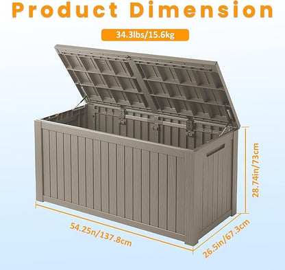 200 Gallon Outdoor Deck Box, Lockable Waterproof Outdoor Storage Boxes For Garden Tools,Indoor Cushions,Accessories Outside Storage Resin Weatherproof Container, Gray