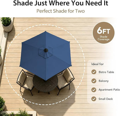 AMMSUN 6FT Patio Umbrella, Outdoor Table Umbrella with Push Button Tilt | UPF50+ Sun Protection and Water-Resistant Fabric, Premium Steel Pole and Ribs, Height-Adjustable and Push-Button Tilt