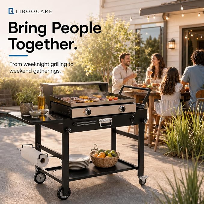 Grill Cart for Blackstone 22 Inch Griddle, 31" Tall Foldable Outdoor Griddle Table with Wheels, BBQ Prep Station with Side Shelf, Bar Top Shelf & Lower Storage