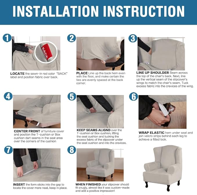 H.VERSAILTEX Wingback Chair Covers Velvet Plush Wing Chair Slipcover 1 Piece High Stretch Wing Back Chair Slipcovers Sofa Cover Furniture Cover with Elastic Bottom, Oatmeal