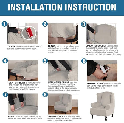 H.VERSAILTEX Wingback Chair Covers Velvet Plush Wing Chair Slipcover 1 Piece High Stretch Wing Back Chair Slipcovers Sofa Cover Furniture Cover with Elastic Bottom, Oatmeal