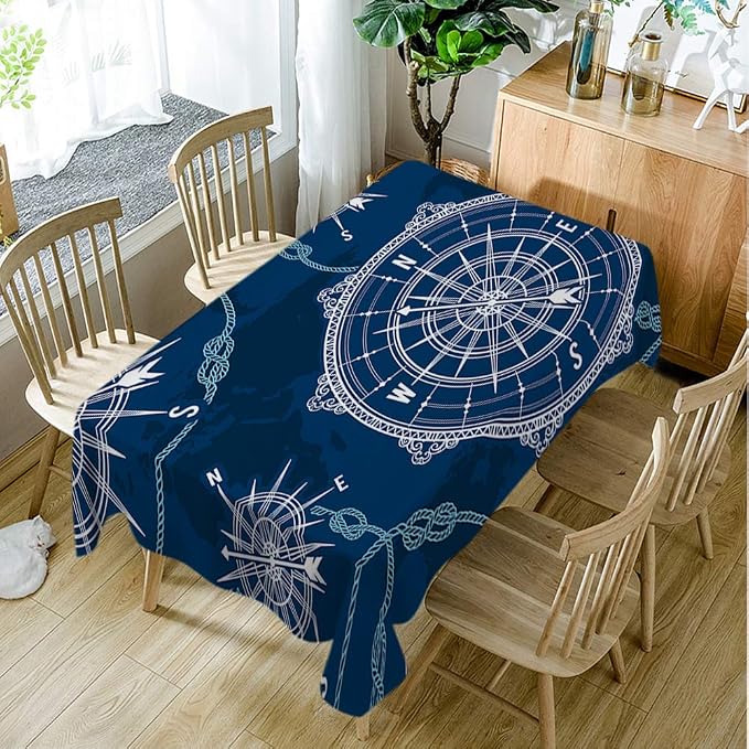 Moslion Compass Tablecloth 60x104 Inch Rectangle Tableclothfor Picnic BBQ Kitchen
