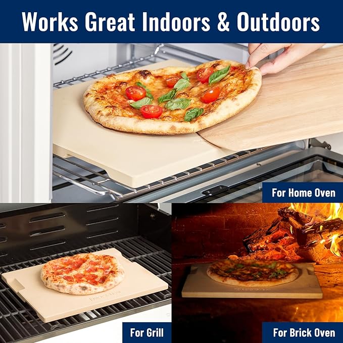 Large Pizza Stone, 20"x13.5" Rectangular Pizza Stone for Oven Grill BBQ, Baking Stone for Pizza Bread with Unique Built-in 4 Handles Design