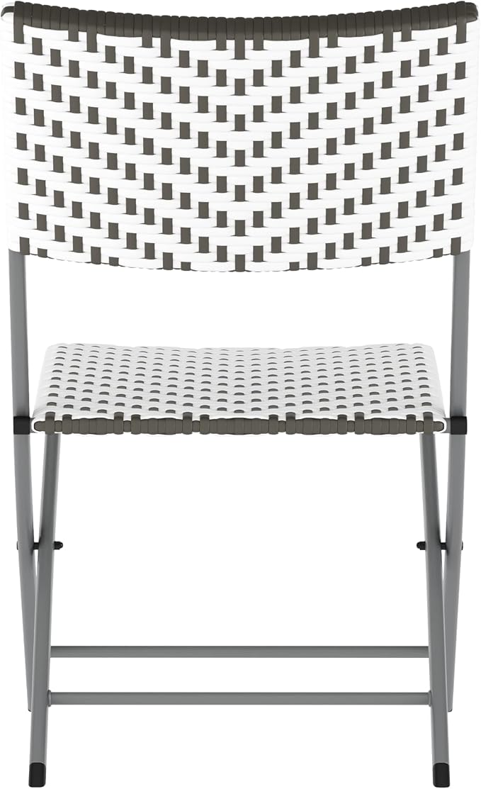 Flash Furniture Rouen Commercial Grade Folding Bistro Set, Indoor/Outdoor PE Rattan Table Top, Back and Seat, Charcoal Steel Frames, 3 Piece Set, Gray/White