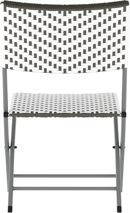 Flash Furniture Rouen Commercial Grade Folding Bistro Set, Indoor/Outdoor PE Rattan Table Top, Back and Seat, Charcoal Steel Frames, 3 Piece Set, Gray/White
