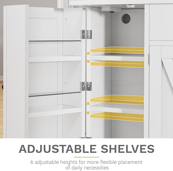 DWVO 71''H Kitchen Pantry Storage Cabinet with Power Outlet, White | Tall Cabinet with Doors, Shelves & Drawer, Buffet Cabinet with Goblet Holder and Wine Rack for Kitchen, Living Room