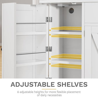 DWVO 71''H Kitchen Pantry Storage Cabinet with Power Outlet, White | Tall Cabinet with Doors, Shelves & Drawer, Buffet Cabinet with Goblet Holder and Wine Rack for Kitchen, Living Room