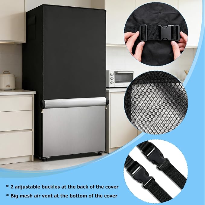 Outdoor Refrigerator Cover,600D Heavy Duty 100% Waterproof Upright Freezer Cover,Outside Stand Up Fridge Covers.Front Can Be Rolled-Up by Zippers.(Black,34" W x 30" D x 76" H)