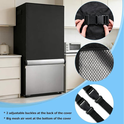 Outdoor Refrigerator Cover,600D Heavy Duty 100% Waterproof Upright Freezer Cover,Outside Stand Up Fridge Covers.Front Can Be Rolled-Up by Zippers.(Black,30" W x 33" D x 62" H)