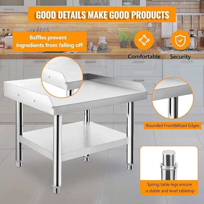 GAOMON Stainless Steel Equipment Grill Stand, 24 x 28 x 24 inch Grill Stand Table with Adjustable Storage Undershelf, Equipment Stand Grill Table, for Hotel, Home, Commercial Restaurant Kitchen