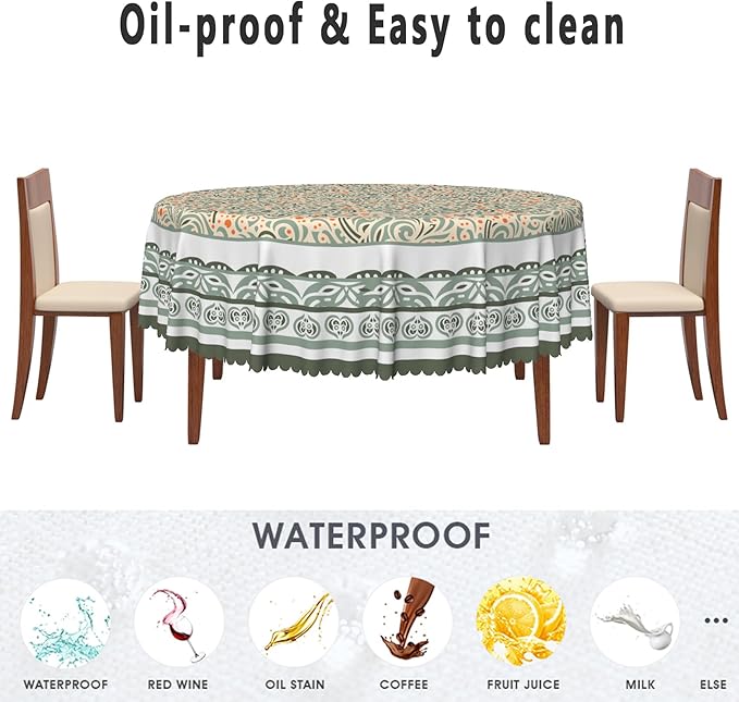 Elegant Flower Round Table Cloth Perfect for Spring Home Decor Orange Green Paisley Boho Circle Table Cover for Farmhouse Decors Seasonal Tablecloths for Party Picnic Dinner Decor 60x60 Inch