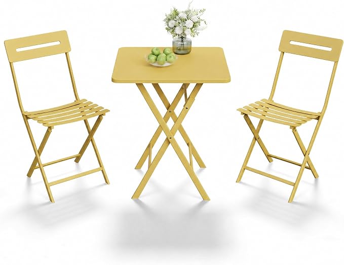Garvee 3-Piece Bistro Set, Outdoor/Indoor Folding Patio Furniture Set,Space Saving Folding Design, Outdoor Table and Chairs Set for Patio, Garden, Balcony and Poolside, Yellow