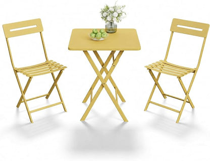 Garvee 3-Piece Bistro Set, Outdoor/Indoor Folding Patio Furniture Set,Space Saving Folding Design, Outdoor Table and Chairs Set for Patio, Garden, Balcony and Poolside, Yellow