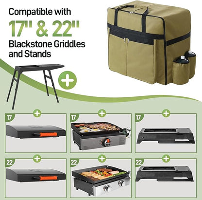 Extra Large 1200D Heavy-Duty Griddle Carry Bag for Blackstone 17" & 22" Griddles with Hood & Stand, Reinforced Waterproof Storage Tote with Multiple Pockets & Compartments for Grill Accessories
