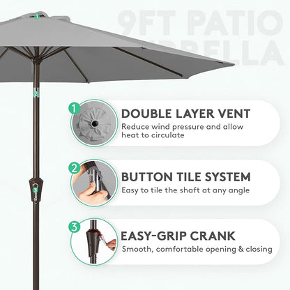 JEAREY 9FT Outdoor Patio Umbrella, Market Umbrella, Light Gray | Outdoor Table Umbrellas with 8 Sturdy， Tilt & Crank UV Protection Waterproof for Garden, Deck, Backyard, Pool