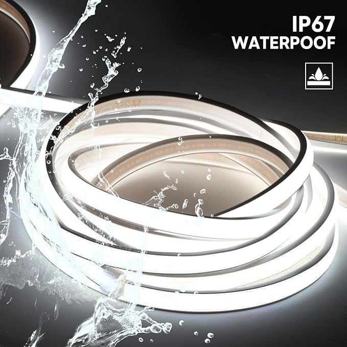 COB LED Strip 10 Meters 32.8 ft Outdoor LED Strip Lights IP67 Waterproof Super Bright Flexible LED Rope Lights Cuttable for Bedroom Outside Kitchen Cabinet Lighting
