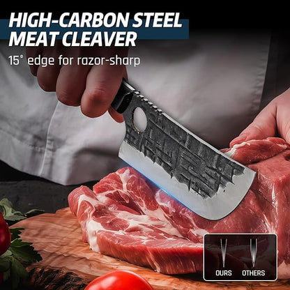 TIJERAS Meat Cleaver Knife, Hand Forged Viking Butcher Knifves for Meat Cutting, Full Tang Cooking Chef Knife for Camping BBQ, Birthday Gifts for Men Women