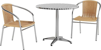 Flash Furniture Lila 31.5'' Round Aluminum Indoor-Outdoor Table Set with 2 Beige Rattan Chairs | Indoor/Outdoor Use, Beige Rattan Chairs