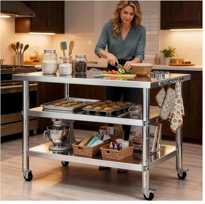 Stainless Steel Prep and Work Table with Wheels Kitchen,48x24in Multi-Size