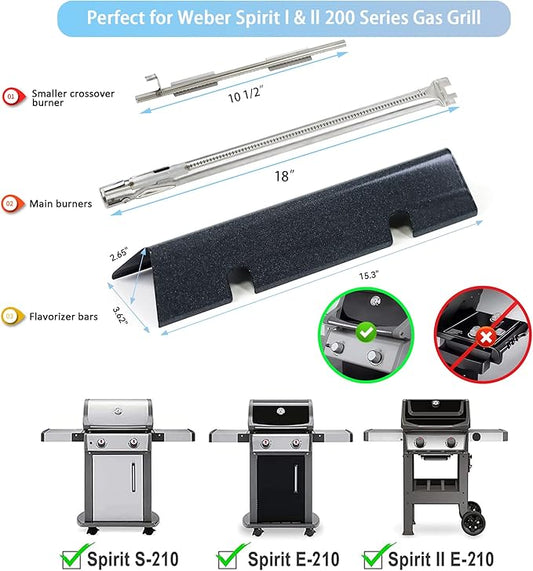 Spirit II e-210 Grill Replacement Parts for Weber Spirit II E-210 E220 S210 S220 GS4 200 with Front Control, Flavorizer Bars 15.3 Inch and 69785 67024 Burner 18 inch for Weber Spirit 2 Grill Parts