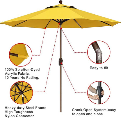 EliteShade USA 10-Year-Non-Fading 9Ft Market Patio Umbrella, UPF 50+ UV Protection Performance Sun Umbrella, Heavy Duty Commercial Grade Outdoor Table Umbrella with Crank & Tilt, Windproof Vented Top for Garden, Pool, Deck and Outdoor Playsets, Sunflow...