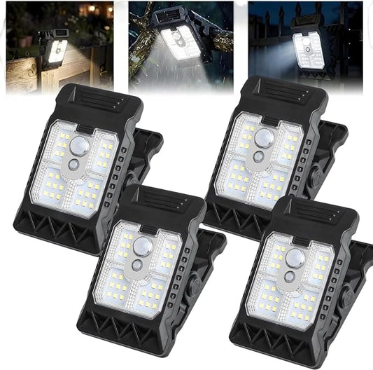 Solar Clip on Lights Outdoor Waterproof, 3 Modes Motion Sensor Security Light with Wide Angle Illumination, Portable Solar Powered Clamp Light for Fence, Patio Umbrella, Gutter, Deck (A-4Pcs)