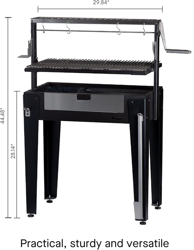 Charcoal Grill Maiten - Freestanding Santa Maria Barbecue, Adjustable Height, Detachable Front Cover, 22 lbs Capacity - Ideal for Camping