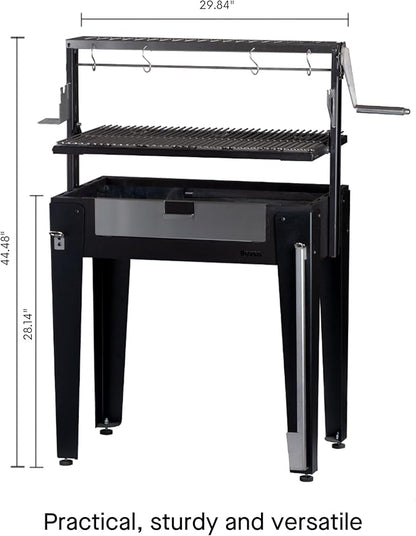 Charcoal Grill Maiten - Freestanding Santa Maria Barbecue, Adjustable Height, Detachable Front Cover, 22 lbs Capacity - Ideal for Camping