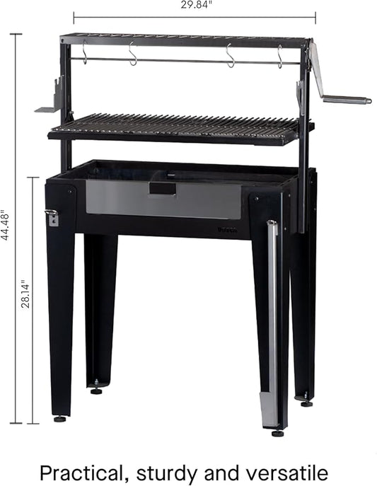 Charcoal Grill Maiten - Freestanding Santa Maria Barbecue, Adjustable Height, Detachable Front Cover, 22 lbs Capacity - Ideal for Camping