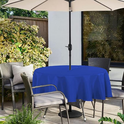 Fitable Outdoor and Indoor Tablecloth, Blue, 70 Inch Round | Washable Waterproof Wrinkle Free Table Cover, Zipper and Umbrella Hole, For Spring Summer Party Picnic Camping Patio