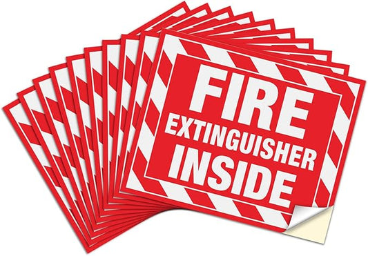 T&R Fire Extinguisher Inside Sign Stickers - 10 Pack - 5" x 4" Self-Adhesive Vinyl Reflective, UV Resistant, Waterproof, Fade and Scratch Resistant, Suitable for Vehicles Indoor and Outdoor