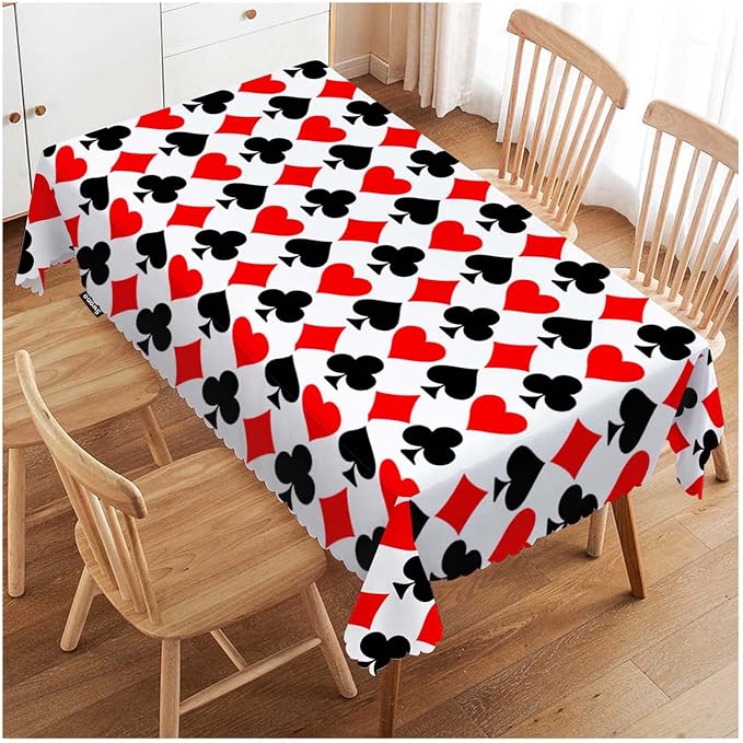 Swono Decorative Rectangle Table Cloth Card Game Symbol, Funny Diamond Shapes Hearts Spades Poker Polyester Tablecloth Kitchen Table Cover for Dining BBQ Picnic Coffee Table 50x72, 4-6 Seats