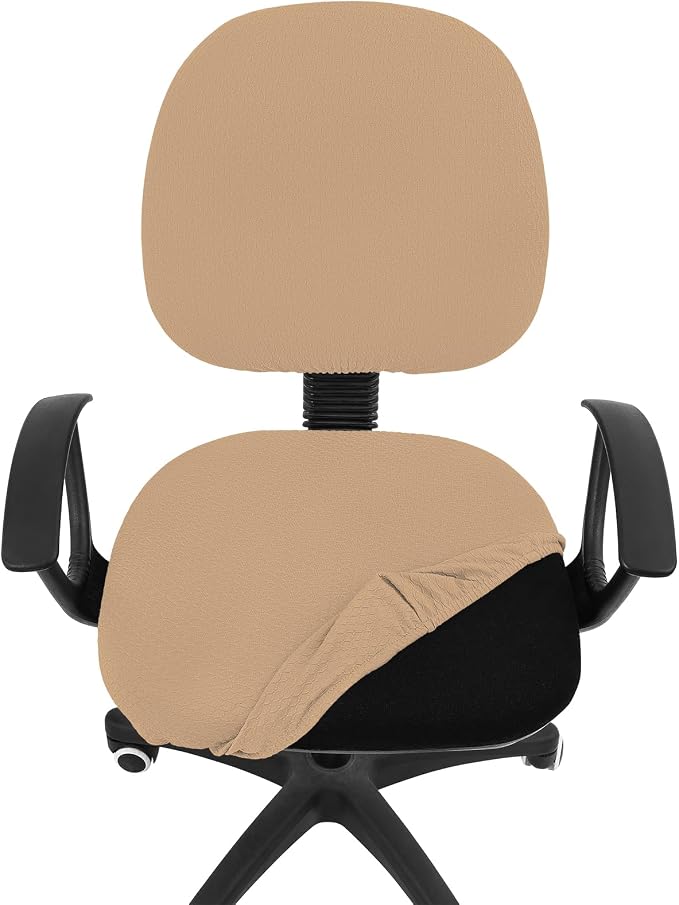 Smiry Office Computer Chair Covers for Desk Rotating Chair Protector | Stretch Jacquard Removable Washable Universal Slipcovers, Seat + Backrest Cover, Camel