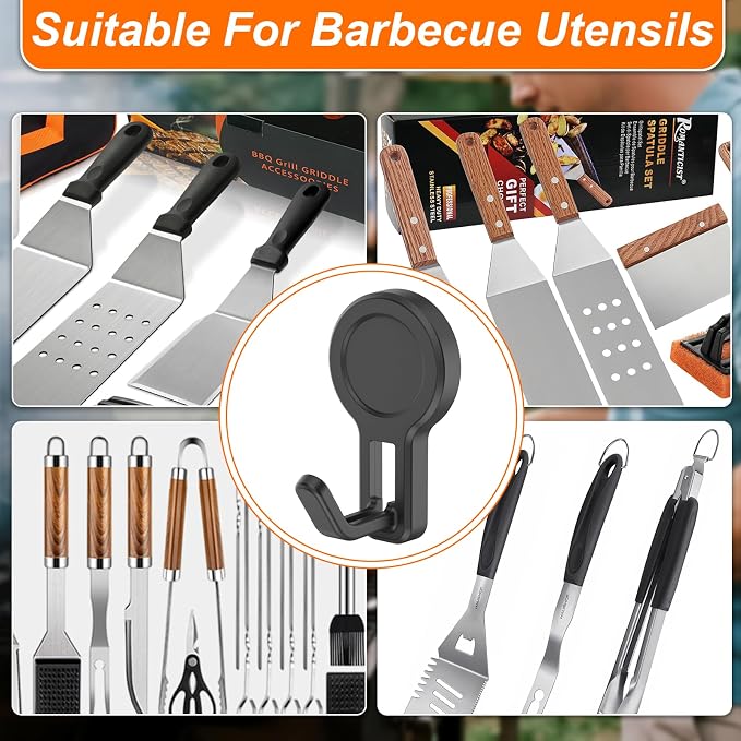 4 Pack Magnetic Grill Hooks, Strong Magnetic Hook for Grill, Rust Proof & Heavy Duty Outdoor Magnetic Hooks, Grills Magnetic Hooks for Barbecue Tool, Outdoor Hanging, Refrigerator, Grill, Kitchen