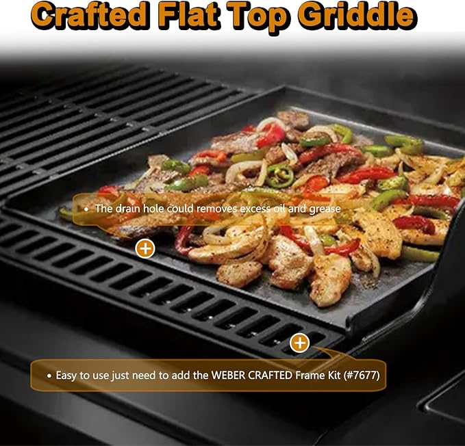 7672 Crafted Griddle Grill Replacement Parts for Weber Genesis Crafted Flat Top Griddle 2022+ EX-325S E-325S SX-325S Genesis II 300 400 Spirit 200 300 Series Smokefire EX4 EX6 Cast Iron Grill Plate