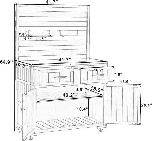 Outdoor Grill Cart with Storage Cabinet and Stainless Table Top, Outdoor Kitchen Island Prep Cart Grill Station for Food Prep and BBQ, Gray