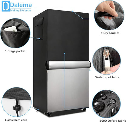 Outdoor Refrigerator Cover,600D Heavy Duty 100% Waterproof Upright Freezer Cover,Outside Stand Up Fridge Covers.Front Can Be Rolled-Up by Zippers.(Black,23" W x 23" D x 56" H)