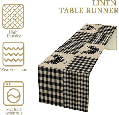 Farm Animal Chicken Hen Black White Buffalo Plaid Check Table Runner, Farmhouse Chick Table Decoration Home Kitchen Dining Indoor Holiday Farmhouse Decor 13x90 Inch