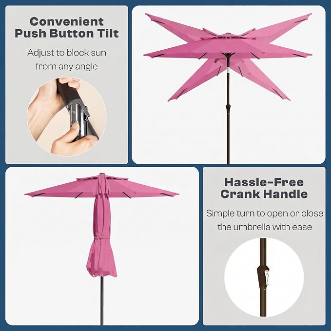 10FT Outdoor Patio Umbrella, 2 Tiers Market Table Umbrella with 8 Sturdy Ribs, Push Button Tilt and Crank, UPF50+ UV Protection for Deck, Pool, Garden and Backyard