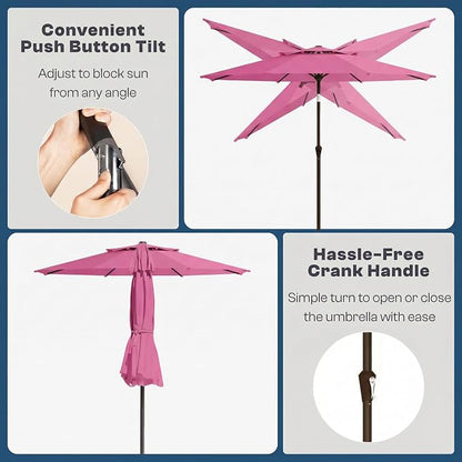 10FT Outdoor Patio Umbrella, 2 Tiers Market Table Umbrella with 8 Sturdy Ribs, Push Button Tilt and Crank, UPF50+ UV Protection for Deck, Pool, Garden and Backyard
