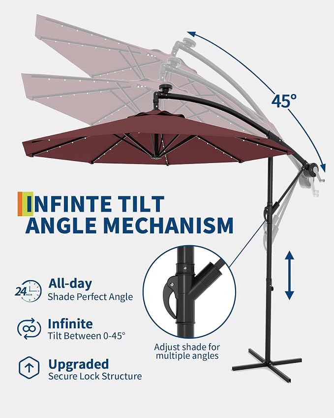15FT Outdoor Patio Umbrella,Double-Sided Rectangle Market Umbrella with 36 LED Solar Lights & Base,UV50+ Weather-Resistant Oversized Outdoor Umbrella,Crank Lift,3-Way Shade for Pool,Garden,Backyard