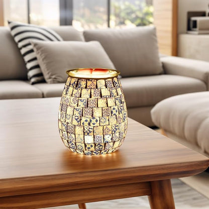 Dicimi Chinese Mosaic Electric Wax Melt Warmer, Handmade Glass Art Candle Warmer Lamp, Plug in Wax Warmer with Night Light 2-in-1, Flameless Wax Melter for Home, Housewarming Birthday Gift