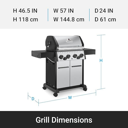 Broil King 865387 Crown S 490 4-Burner Natural Gas Grill with Side Burner and Rear Rotisserie Burner in Stainless Steel