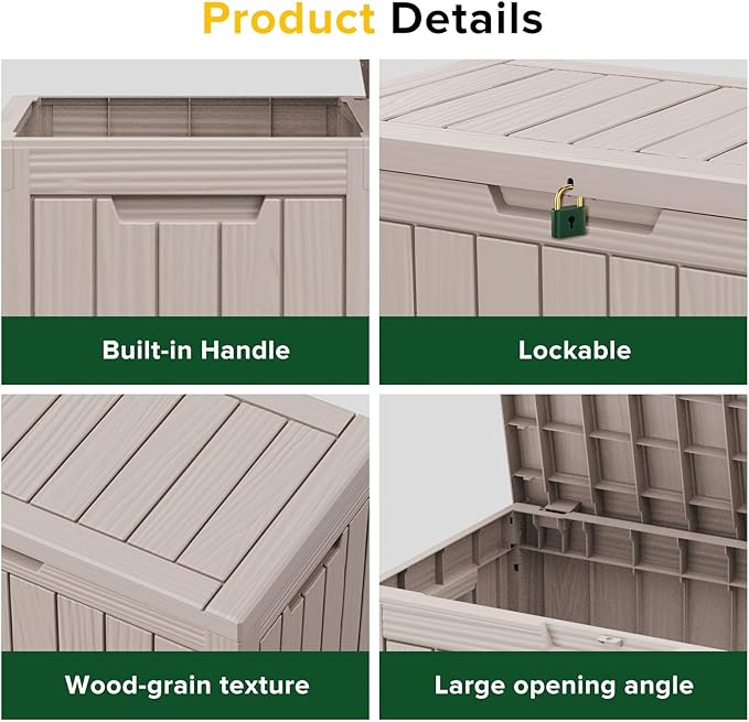 200 Gallon Outdoor Storage Box Patio Deck Box Waterproof, Resin Lockable Outside Large Storage Bin for Pool Cushion Furniture, Garden Tools UV-Resistant, Grey